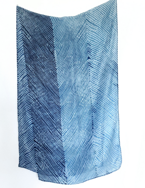 Pure Silk large scarf INDIGO Shibori hand dyed - SRI-11
