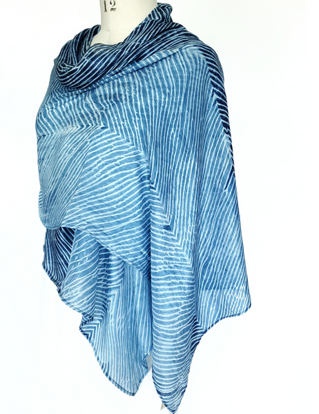 Pure Silk large scarf INDIGO Shibori hand dyed - SRI-11