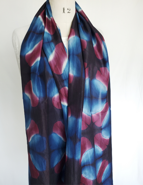Pure Silk large scarf INDIGO Shibori hand dyed - SRI-05