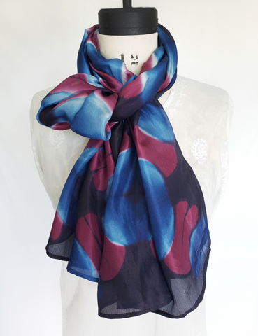 Pure Silk large scarf INDIGO Shibori hand dyed - SRI-05