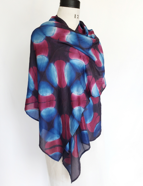 Pure Silk large scarf INDIGO Shibori hand dyed - SRI-05