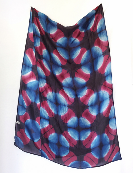 Pure Silk large scarf INDIGO Shibori hand dyed - SRI-05