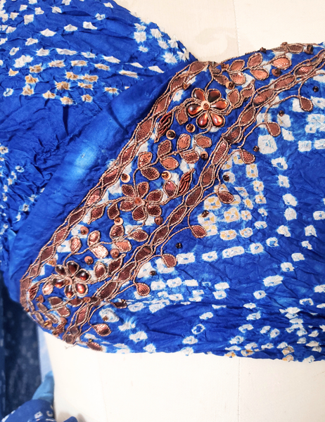 Silk bandhej and embroidered gota LEHENGA SET sapphire blue 