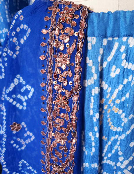 Silk bandhej and embroidered gota LEHENGA SET sapphire blue  