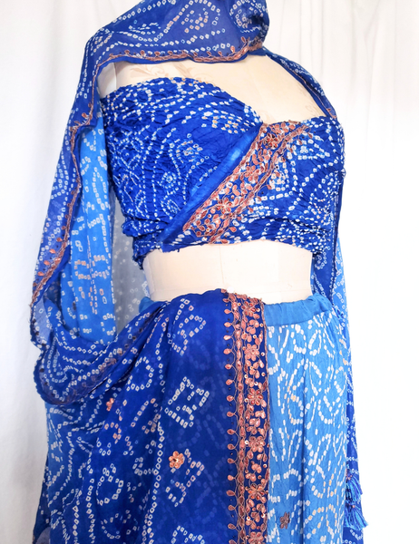 Silk bandhej and embroidered gota LEHENGA SET sapphire blue 