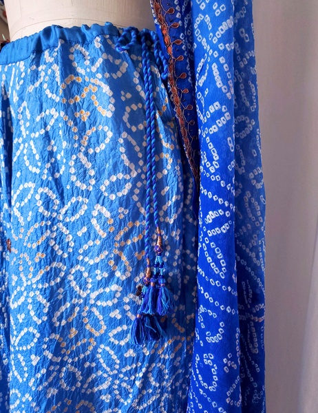 Silk bandhej and embroidered gota LEHENGA SET sapphire blue 