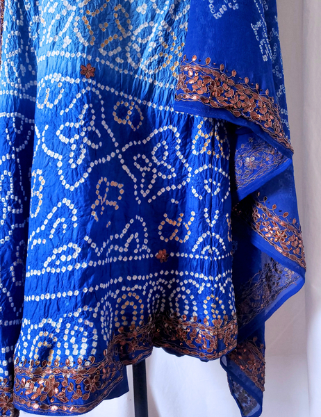 Silk bandhej and embroidered gota LEHENGA SET sapphire blue 