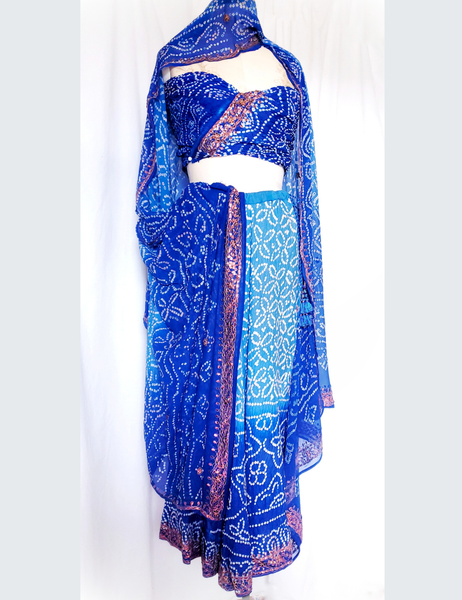 Silk bandhej and embroidered gota LEHENGA SET sapphire blue 