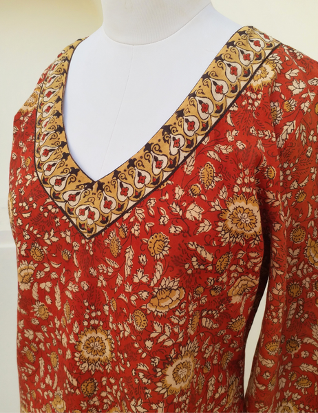 vintage bias v neck top botanical block print