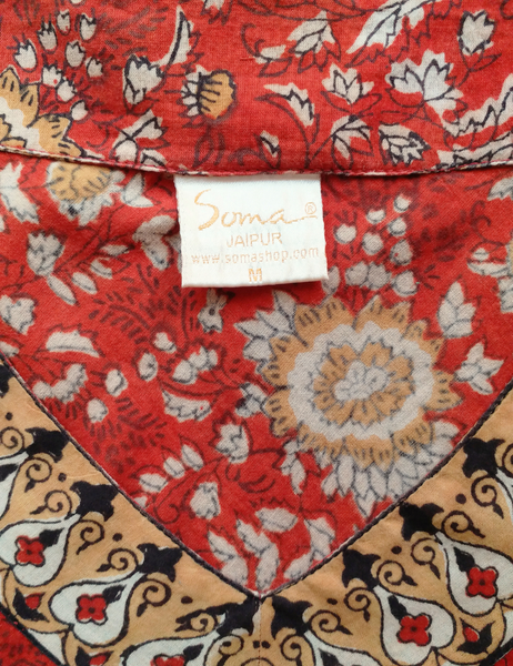 vintage bias v neck top botanical block print