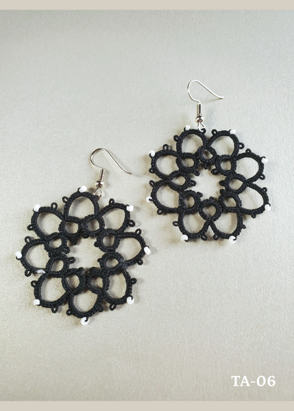 handmade tatted black cotton thread earrings