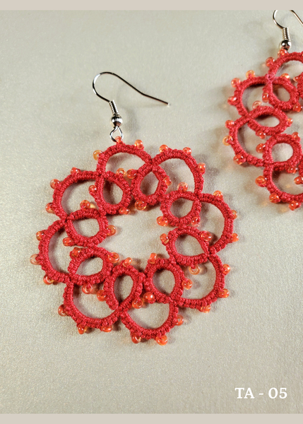 handmade tatted red cotton thread earrings