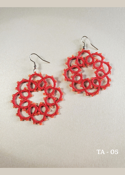 handmade tatted red cotton thread earrings