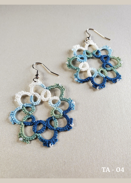 handmade tatted Indigo cotton thread earrings