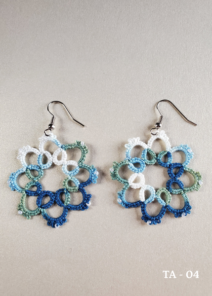handmade tatted Indigo cotton thread earrings