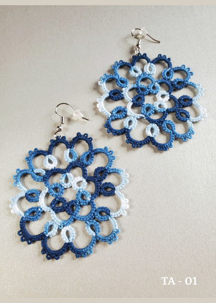 handmade indigo cotton tatted earrings