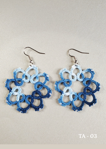 handmade tatted Indigo cotton thread earrings