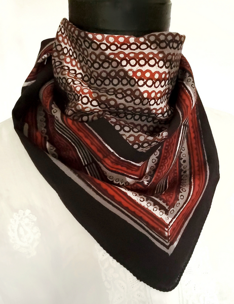 HAND BLOCK PRINTED SQUARE SCARF - BOTANICAL RINGS - ANO-10