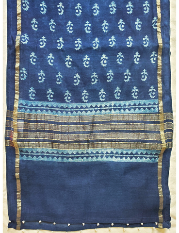 Indigo block CHANDERI SILK print scarf SO-26