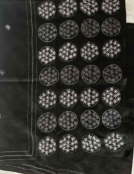hand embroidered black scarf of cotton- silk weave voile