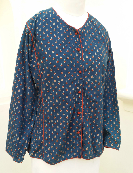vintage indigo block print cotton jacket