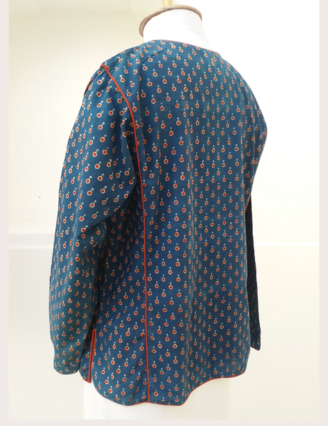 vintage indigo block print cotton jacket