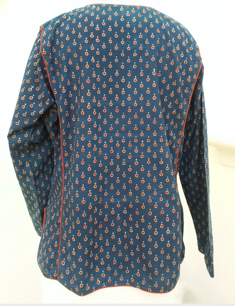 vintage indigo block print cotton jacket
