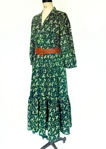 Alice Long Dress in Indigo Green Christina print