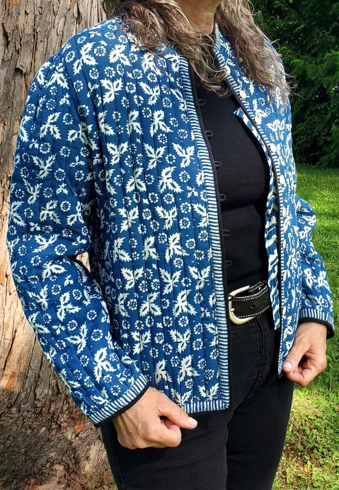 QUILTED PARTY JACKET INDIGO BLUE CHRISTINA PRINT – ANDREE JAIPUR