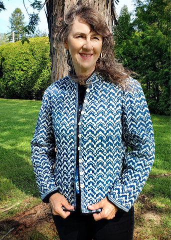 QUILTED PARTY JACKET INDIGO BLUE VERONA PRINT