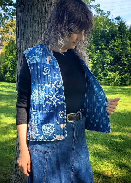 Indigo Blues Patchwork Reversible Quilted Vest
