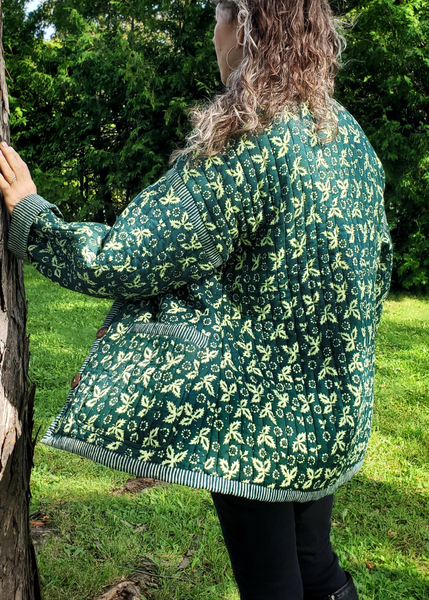 * NEW * QUILTED MADDY JACKET INDIGO GREEN PRINT