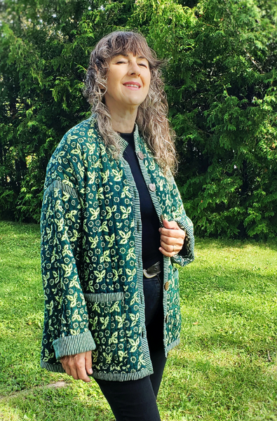 * NEW * QUILTED MADDY JACKET INDIGO GREEN PRINT
