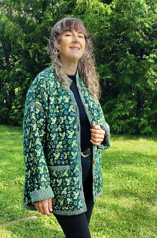 QUILTED MADDY JACKET INDIGO GREEN PRINT