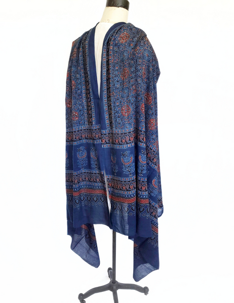 HAND BLOCK PRINTED AJRAKH HUGE DUPATTA STOLE