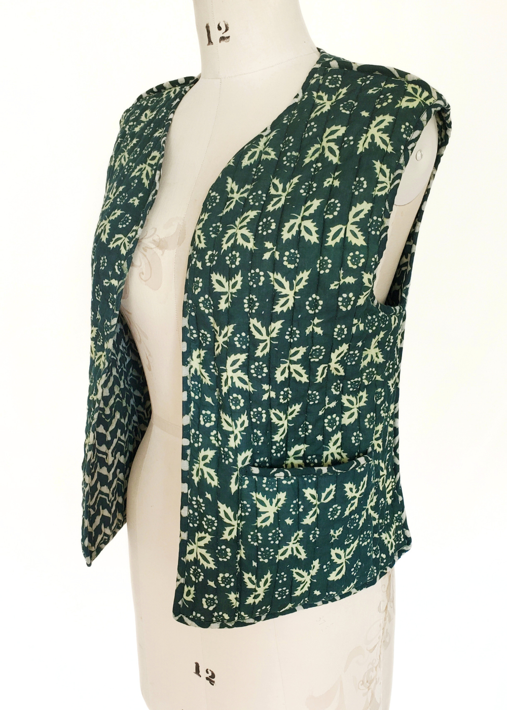 INDIGO GREEN Resist printed Quilted Vest