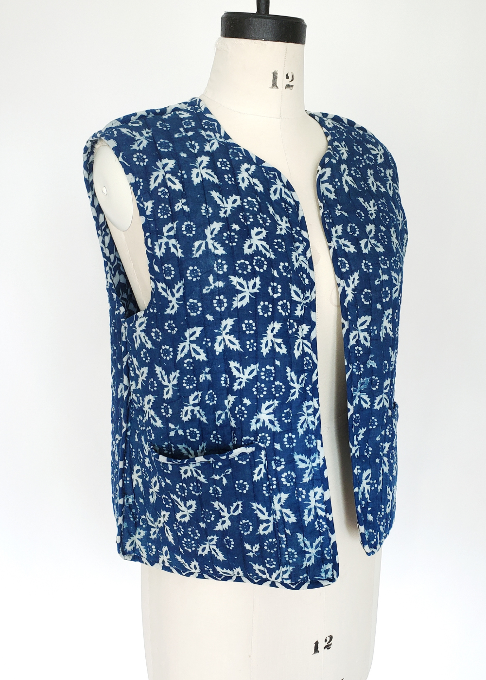 Indigo Resist printed Quilted Vest