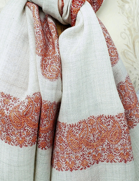PURE WOOL STOLE with paisley borders - AHU - 08