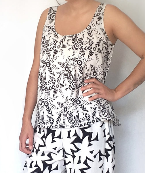 Sale price Tank Top in Black and White Mysore Floral print