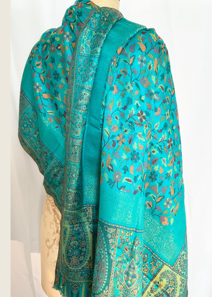 PAISLEY WOVEN SHAWL in turquoise viscose blend - LIT 01