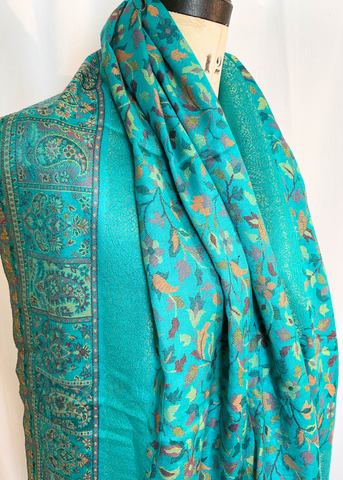 PAISLEY WOVEN SHAWL in turquoise viscose blend - LIT 01