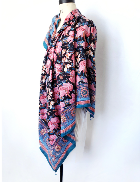 HAND BLOCK PRINTED LARGE SQUARE SCARF COTTON  RC - 01