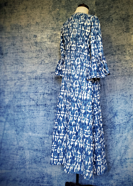indigo blue blockprint wrap dress