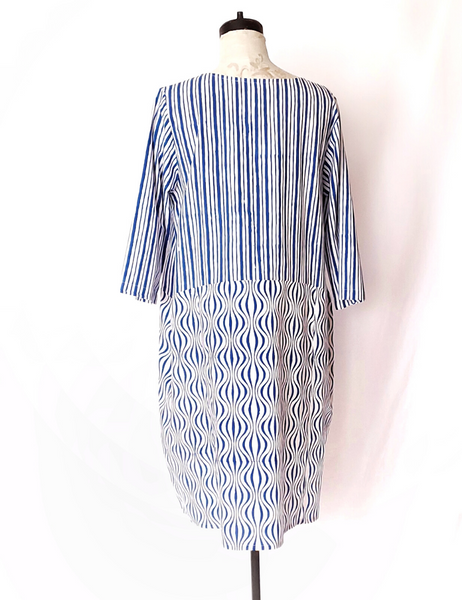 Sale price Nadine Dress in Blue and White Op Art print