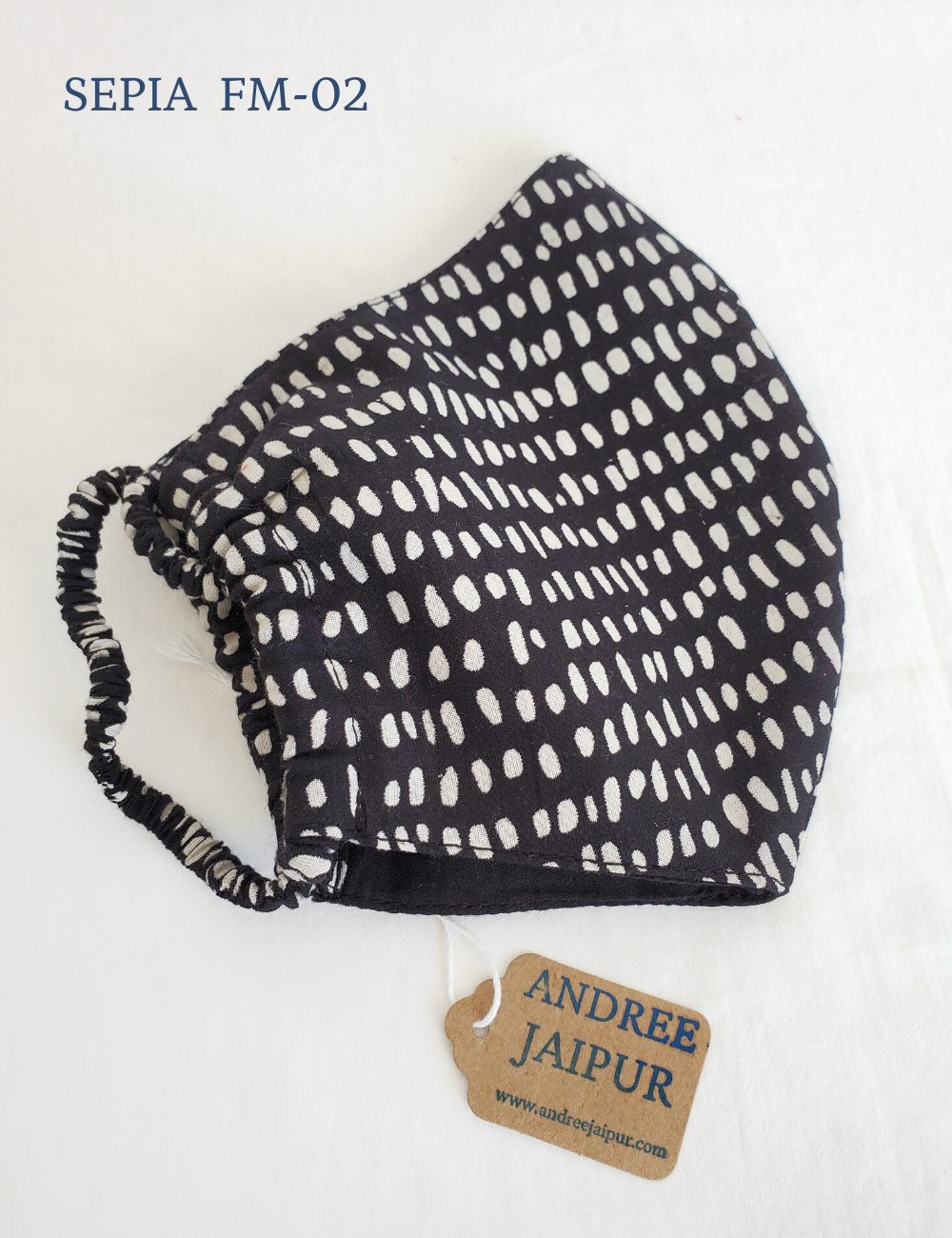 Face Mask 100% cotton - Sepia Black Botanical Block Print FM - 02
