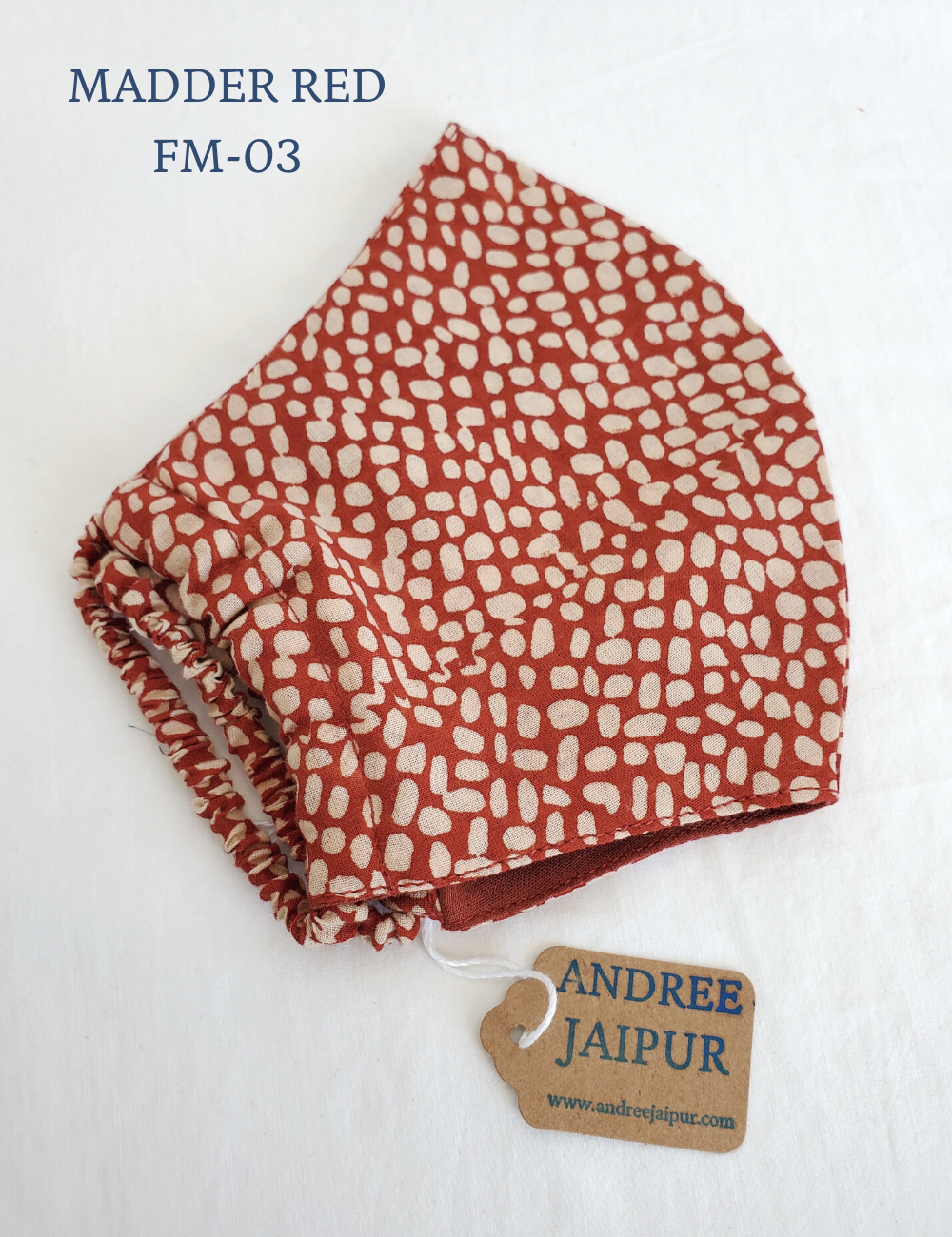 Face Mask 100% cotton - Madder Red Botanical Block Print FM - 03