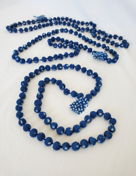 HANDMADE INDIGO COTTON BALL BEAD NECKLACE