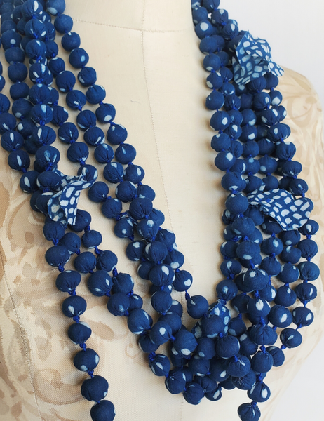 HANDMADE INDIGO COTTON BALL BEAD NECKLACE