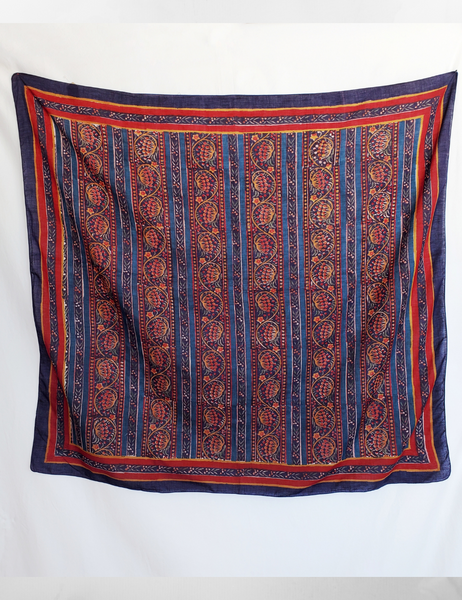 Red and blue detailed square scarf.
