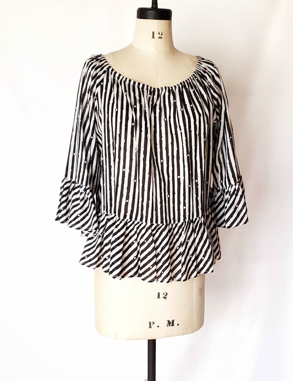 Sale Price Carmen Top in Black and White Stripe print